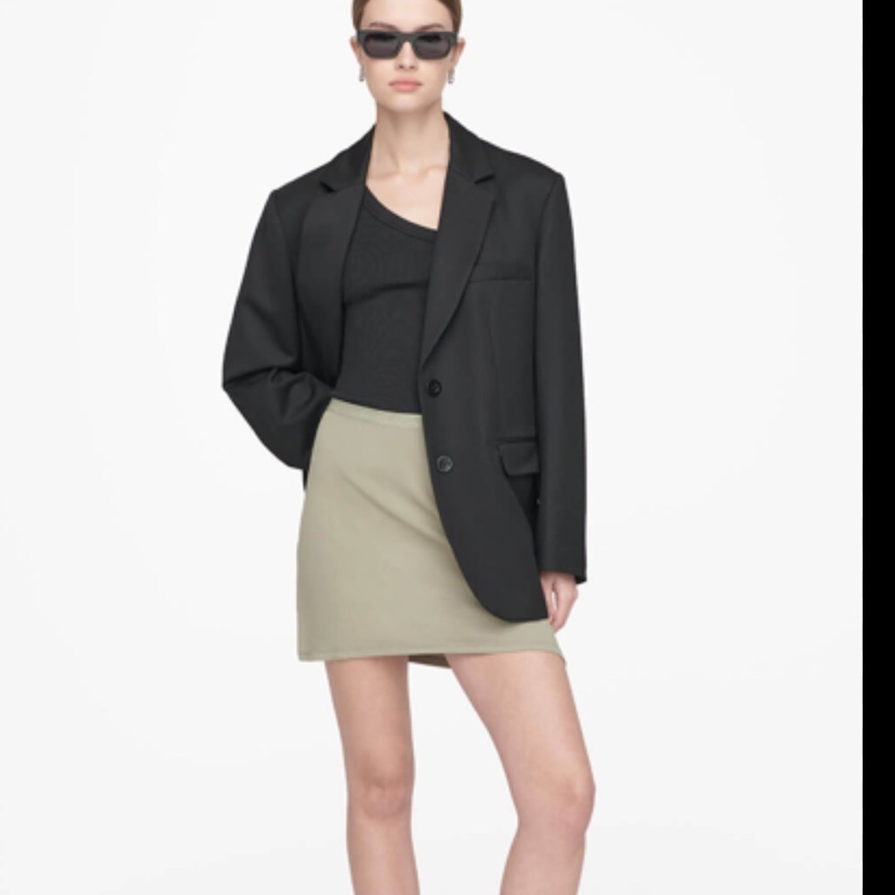 ANINE BING Elise Stretch Viscose Mini Skirt in Khaki green. L